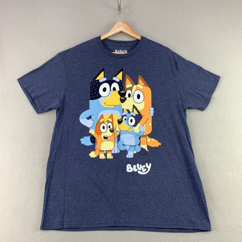 Bluey T-Shirt Mens Large Blue Heathered Short Sleeve Family Portrait Graphic Tee